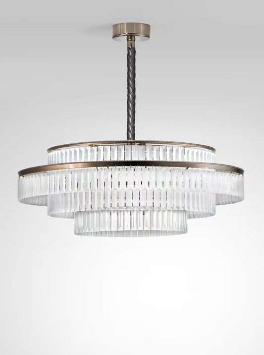 Charles Medium Metal Pendant with Etched Glass Elements & Leather Details