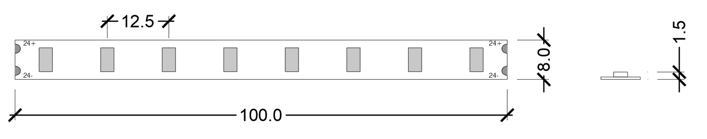 Low output LED strip IP20 24V 7.2W/m CRI80 5m length