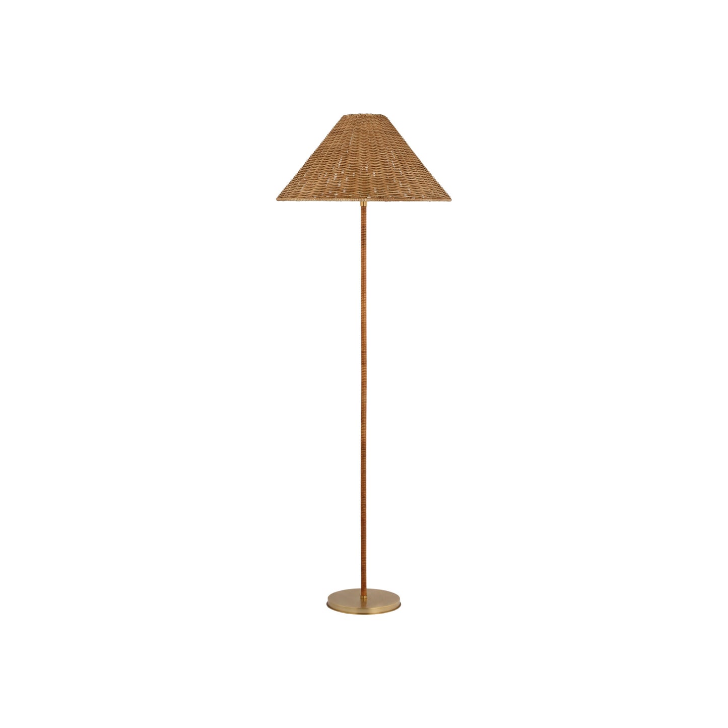 Wimberley Medium Wrapped Floor Lamp in Soft Brass with Wicker Shade