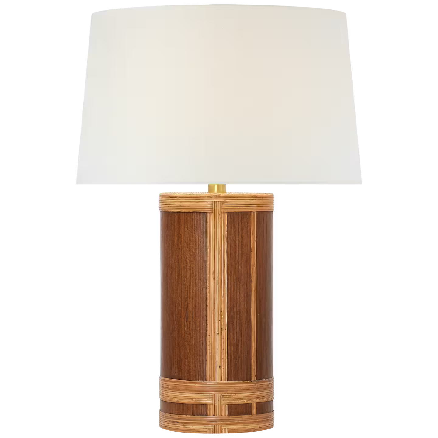 Lignum Medium Table Lamp in Dark Oak and Dark Rattan with Linen Shade