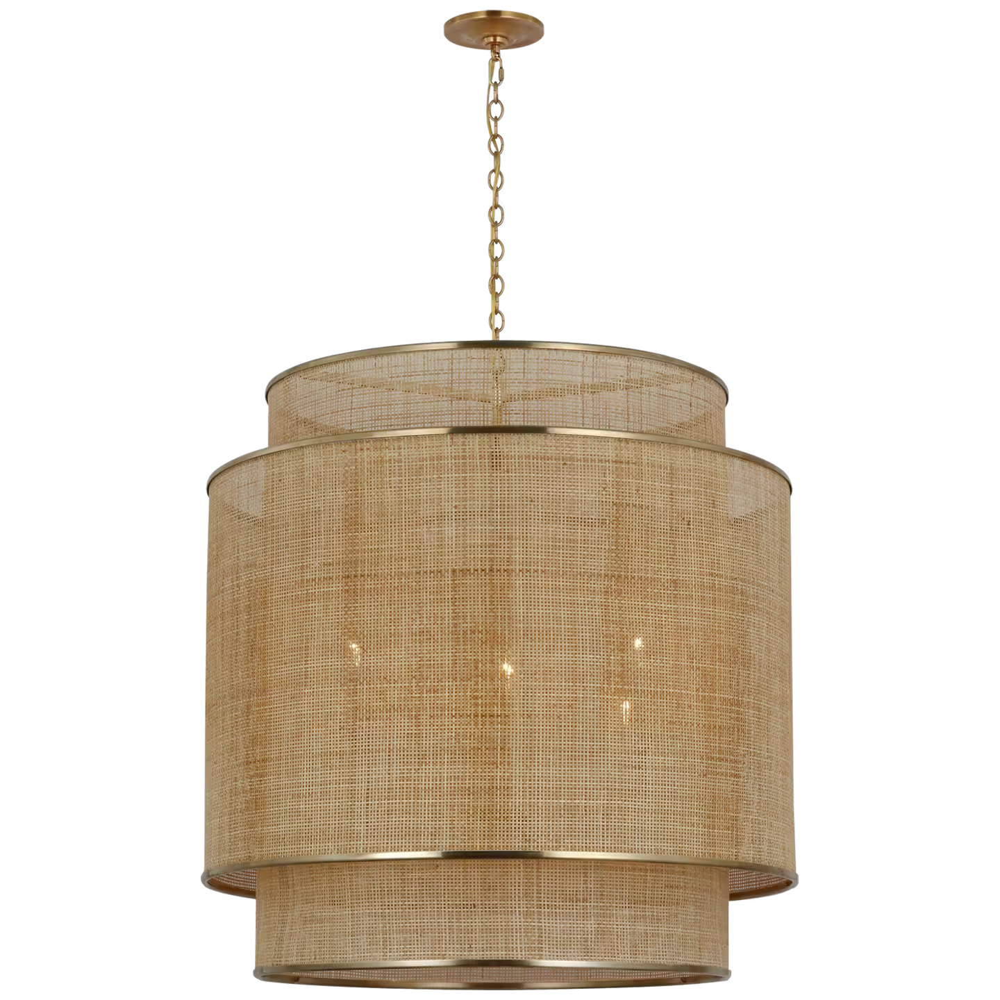 Linley Extra Large Hanging Shade in Soft Brass and Natural Rattan Caning