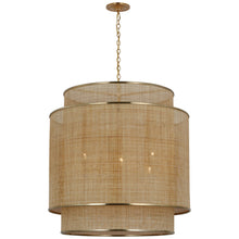 Linley Extra Large Hanging Shade in Soft Brass and Natural Rattan Caning
