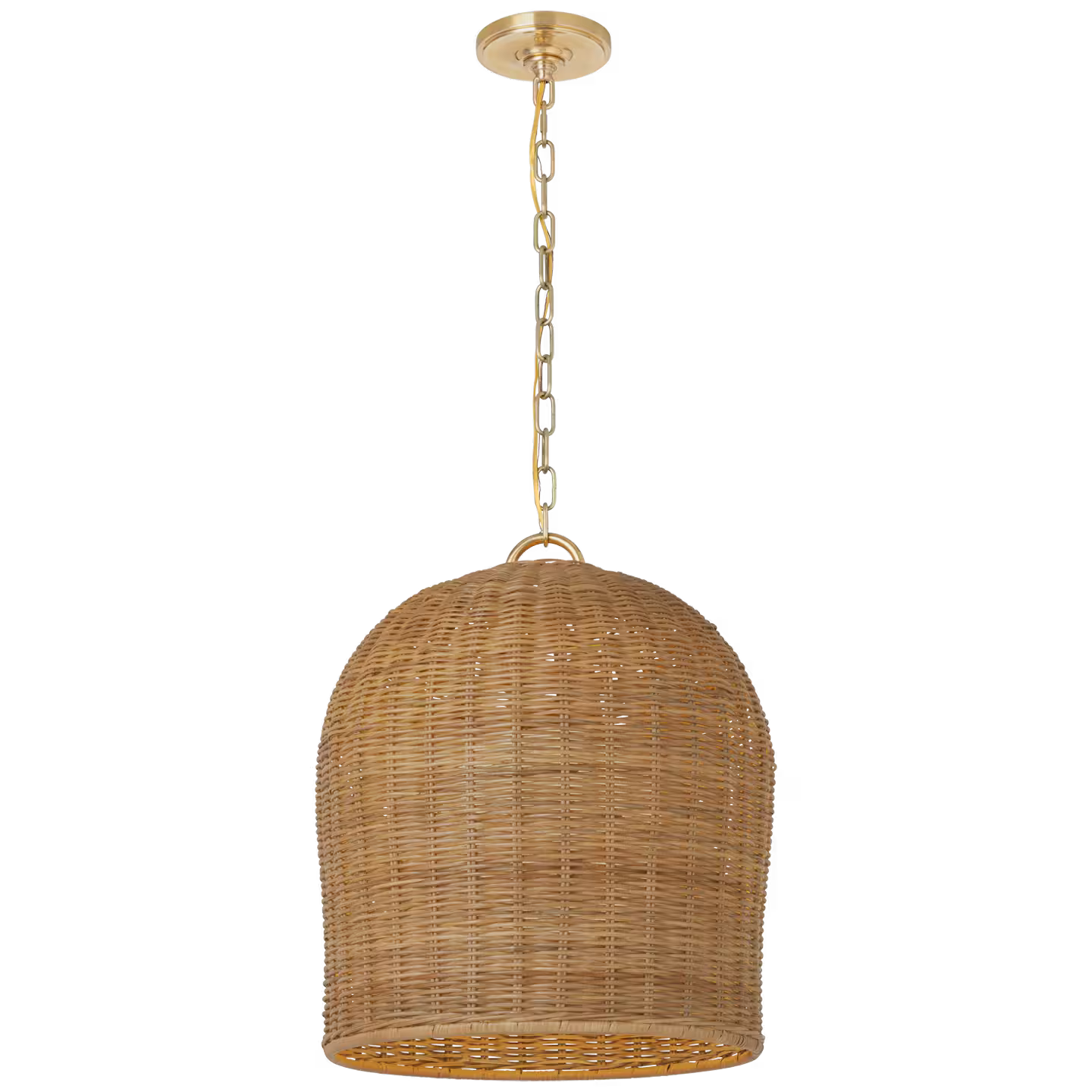 Nancy Woven Hanging Shade in Soft Brass with Natural Wicker Shade