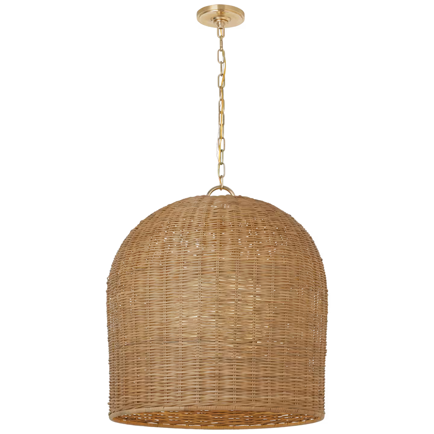 Nancy Woven Hanging Shade in Soft Brass with Natural Wicker Shade