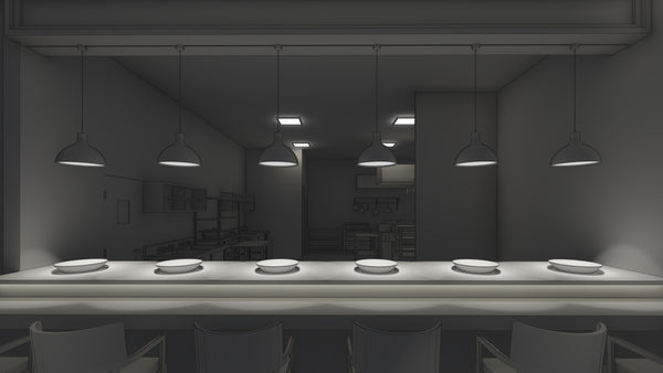 Open kitchen pendant row