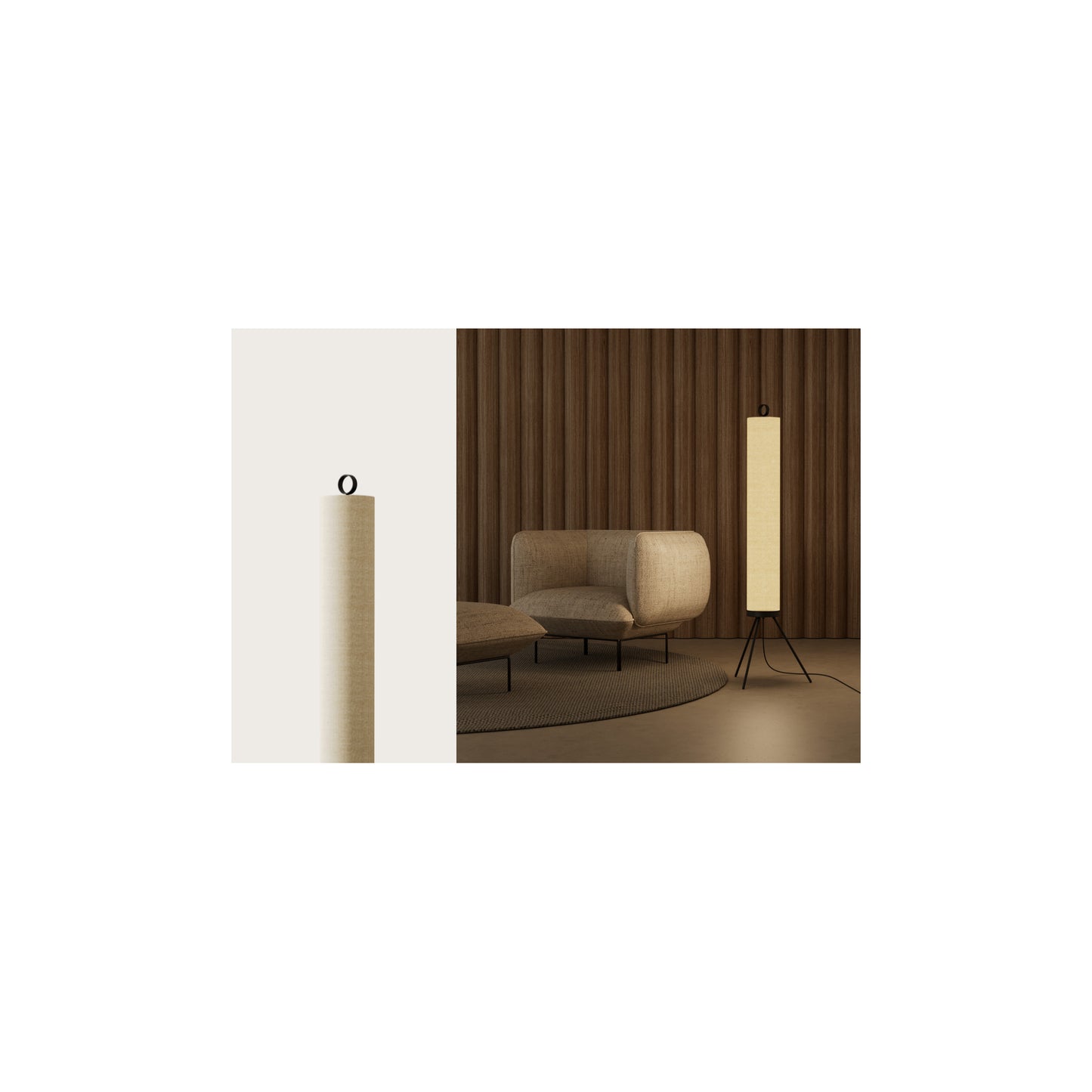 Nooi Floor Lamp in Matt Black with Cream Linen Textile Shade