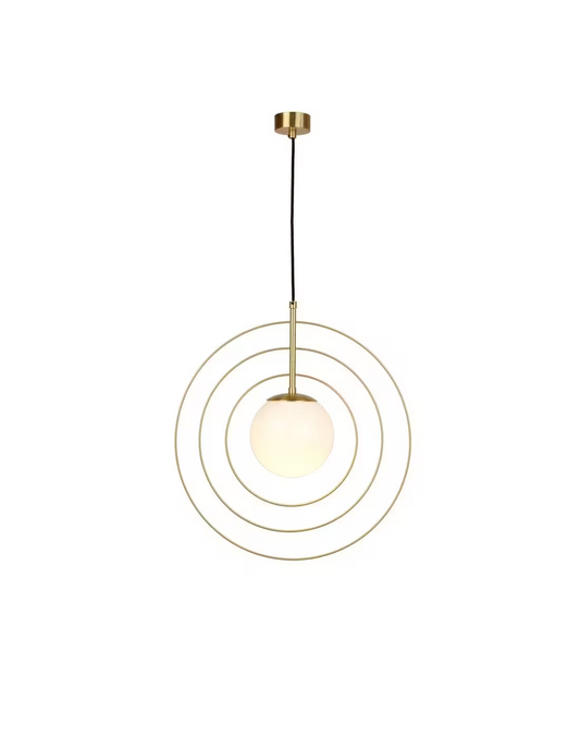 Wire Round Pendant with White Glass