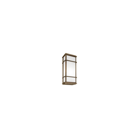 Quadro Outdoor Wall Light in Antique Brass with White Glass