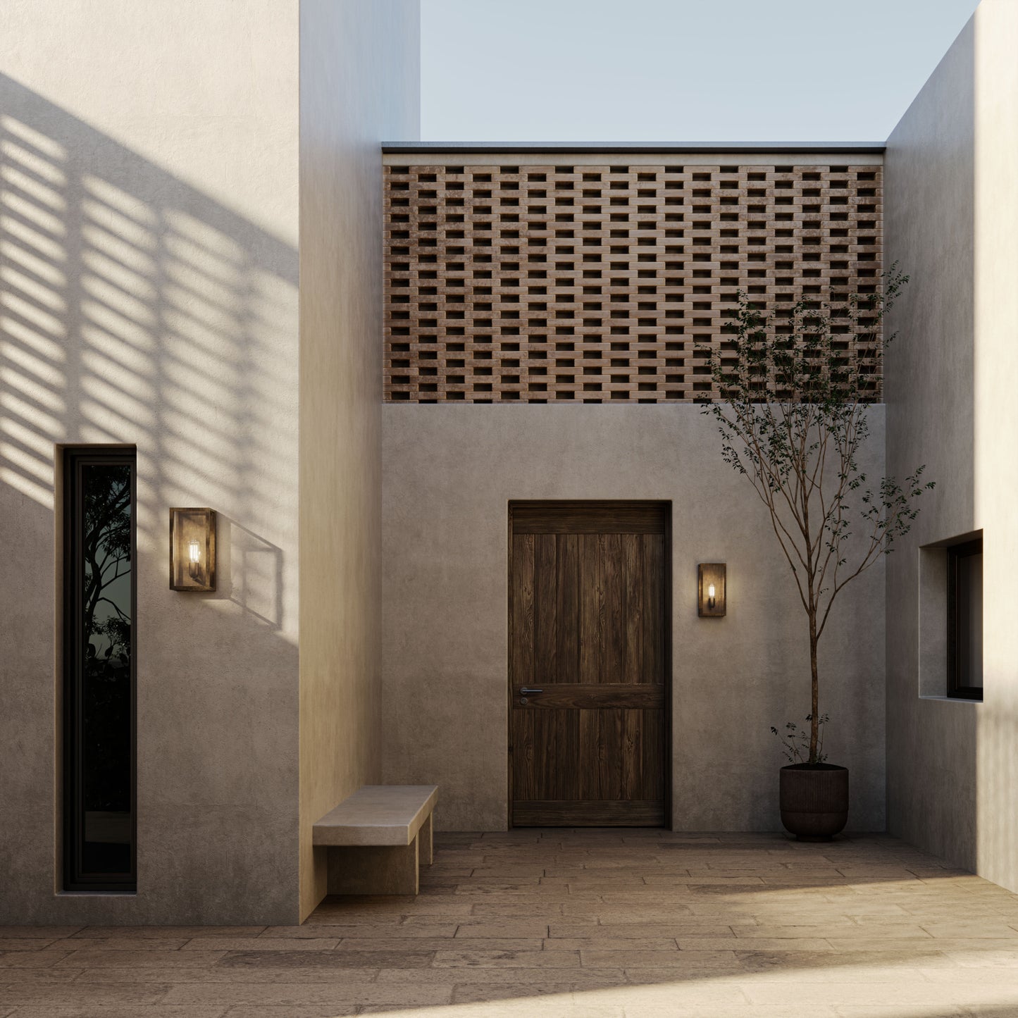 Quadro Outdoor Tall Wall Light in Antique Brass