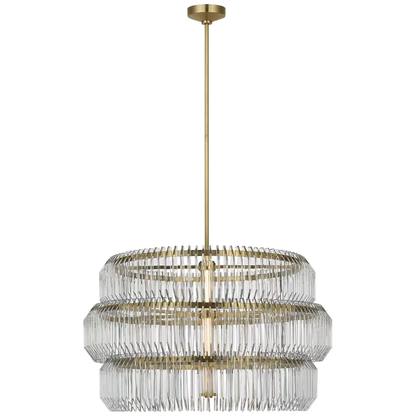 Killarney 32" Layered Drum Chandelier in Natural Brass with Clear Crystal