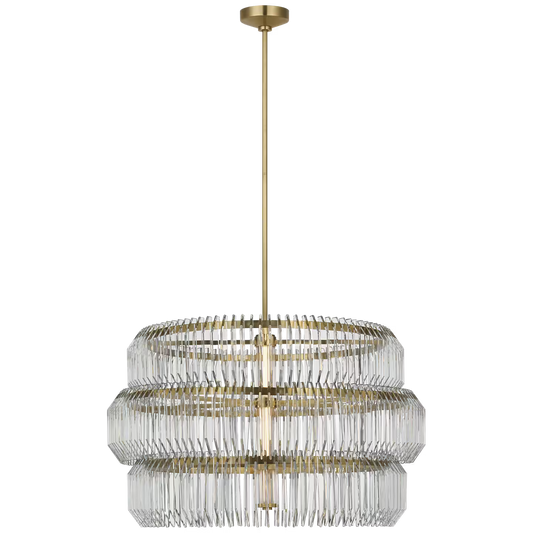 Killarney 32" Layered Drum Chandelier in Natural Brass with Clear Crystal