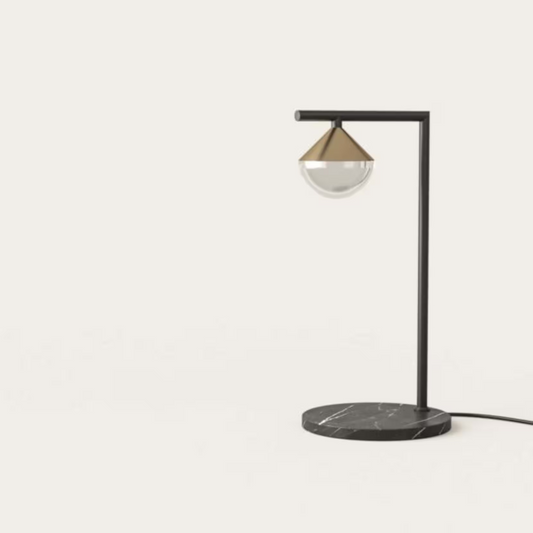 Nino LED Table Lamp in Matt Black with Opal Glass and Brass Details