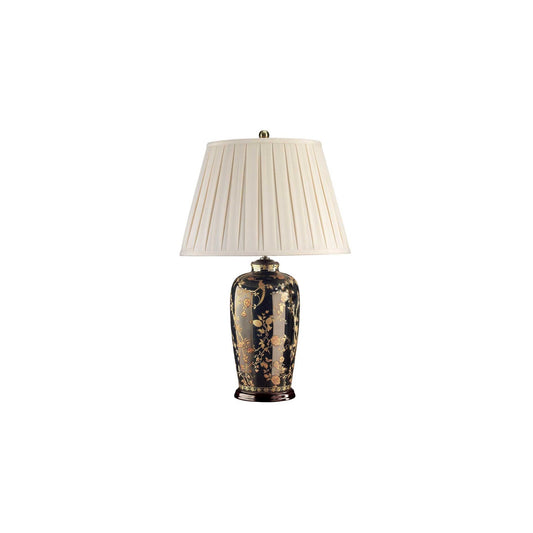 Black Birds 1-Light Table Lamp in Black and Gold with Cream Shade