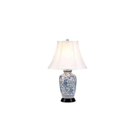 Blue Ginger Jar 1-Light Table Lamp in Blue with White Shade