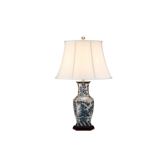 Blue Hex 1-Light Table Lamp in Blue and White with White Shade