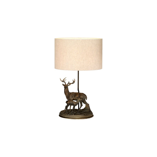Amelia 1-Light Table Lamp in Bronze Patina with Natural Oval Shade
