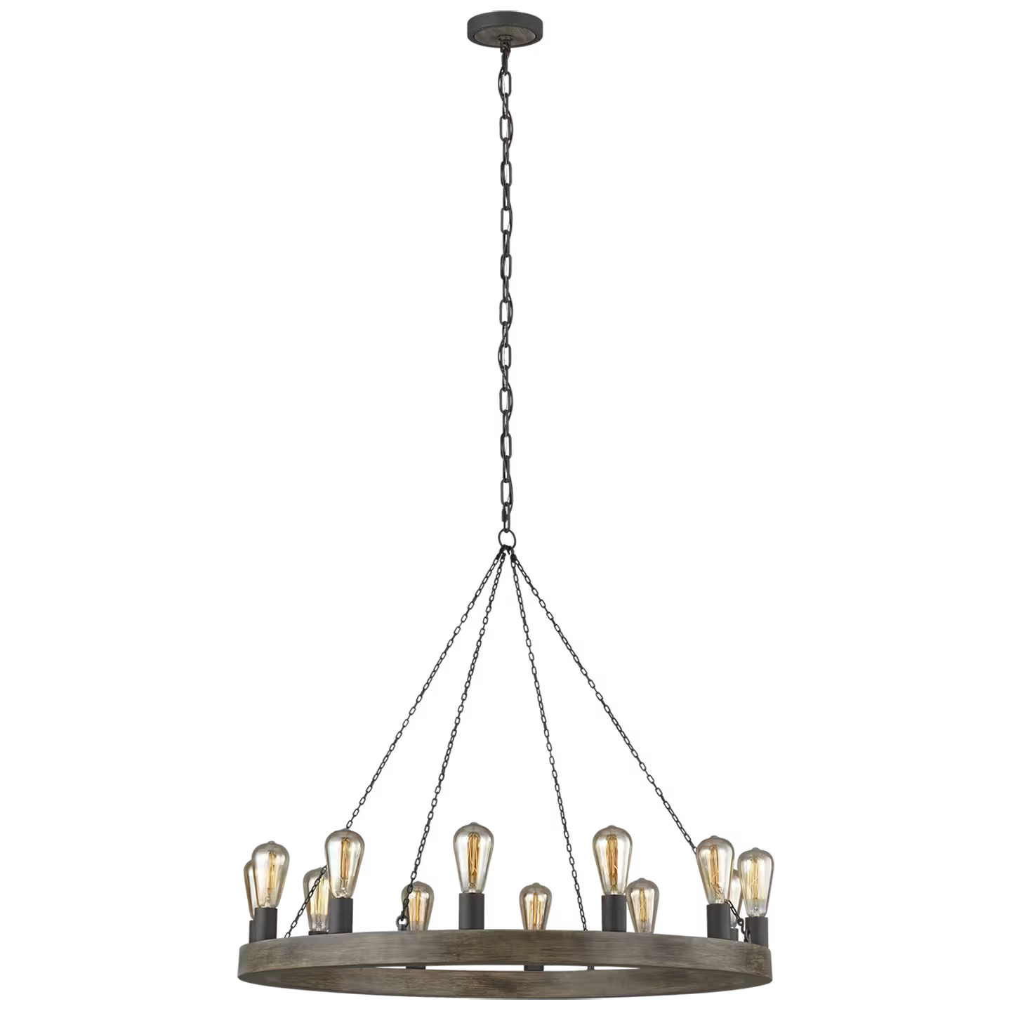 Avenir Medium Chandelier in Weathered Oak Wood and Antique Forged Iron