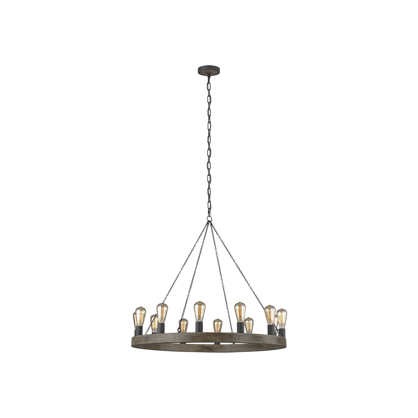 Avenir Medium Chandelier in Weathered Oak Wood and Antique Forged Iron