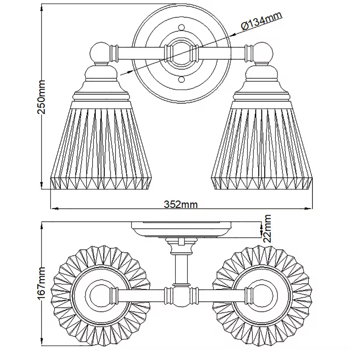 Keynes 2-Light Wall Light in Polished Chrome