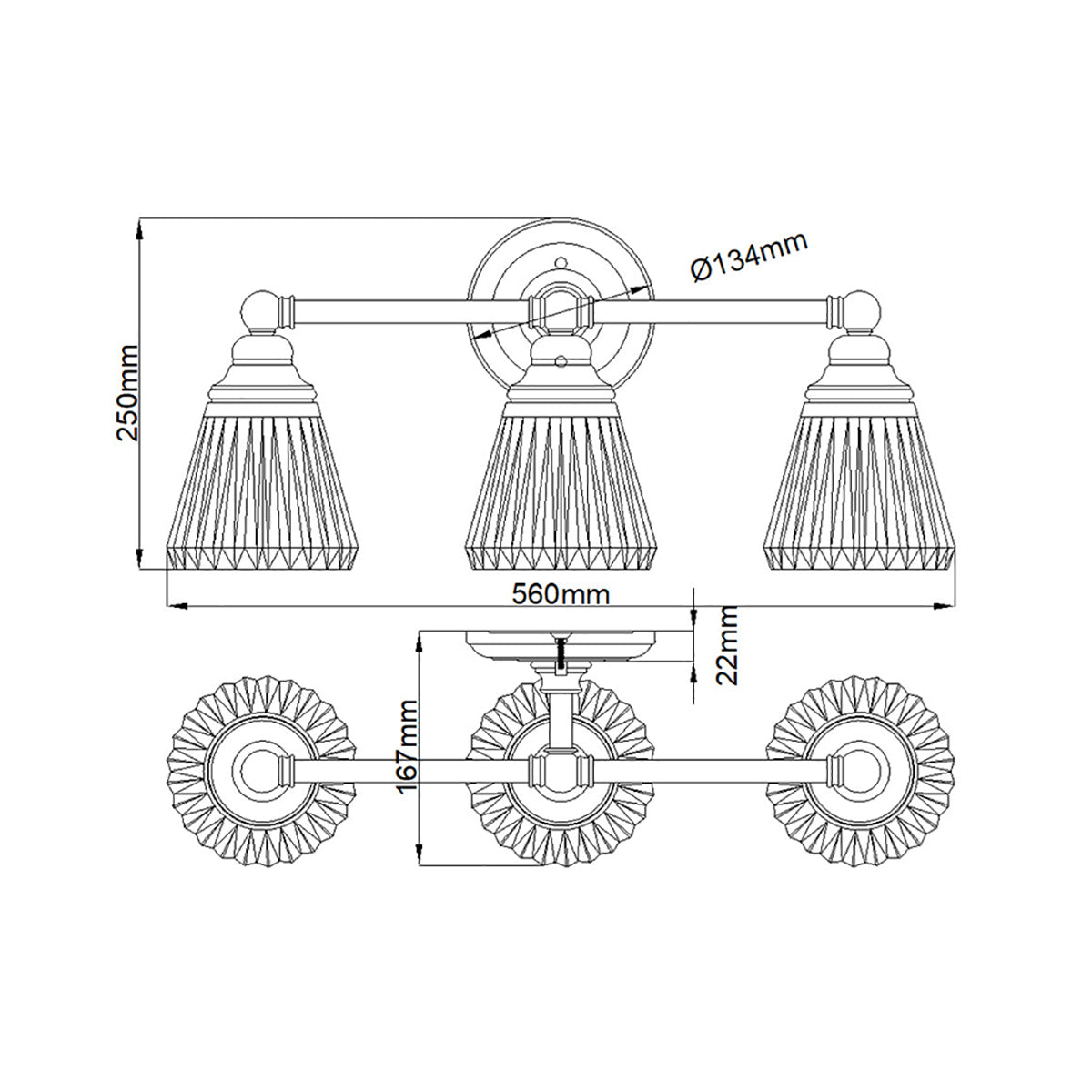 Quintiesse Keynes Three-Light Bathroom Wall Light