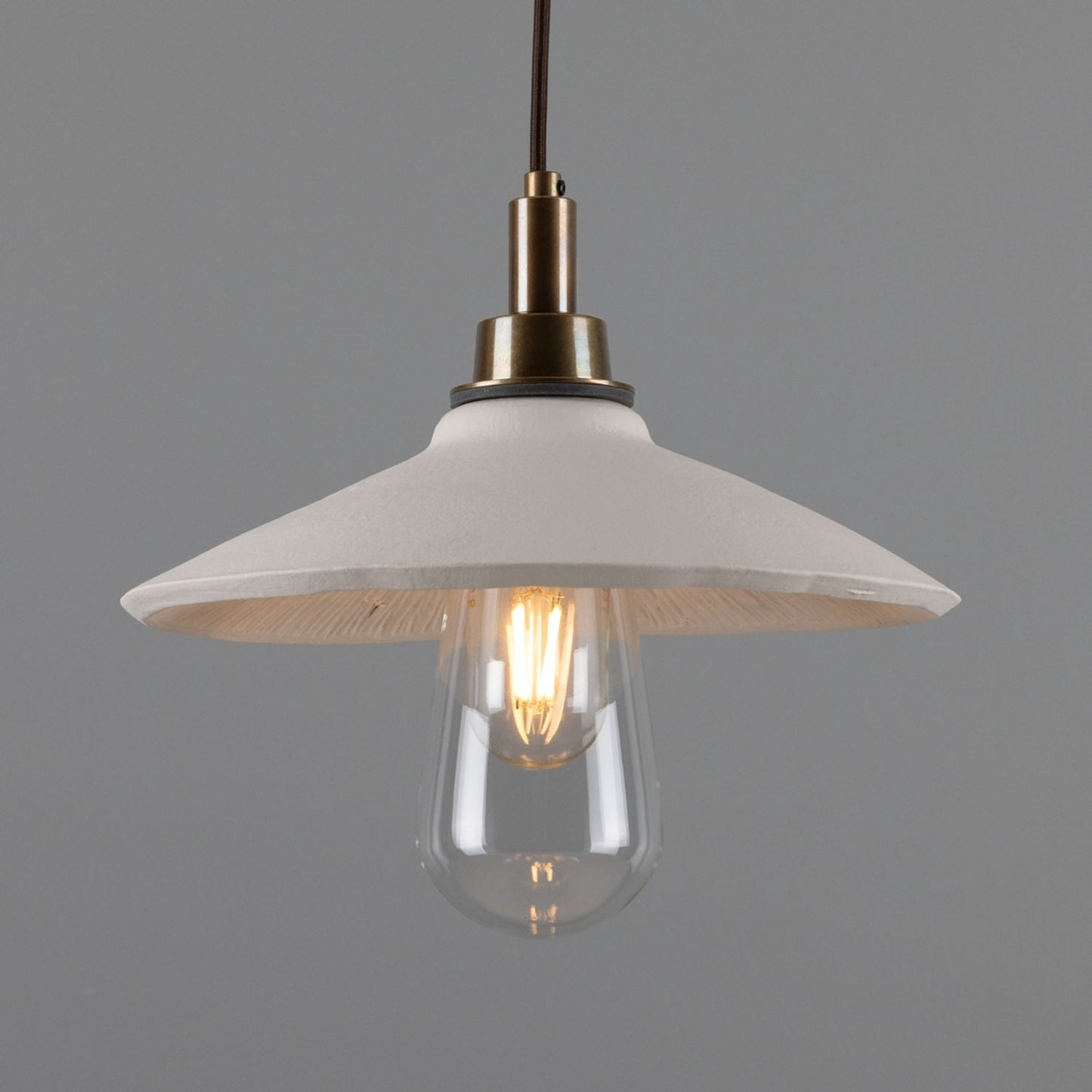 Pyrus Organic Ceramic Bathroom Pendant with Matt White Striped Shade