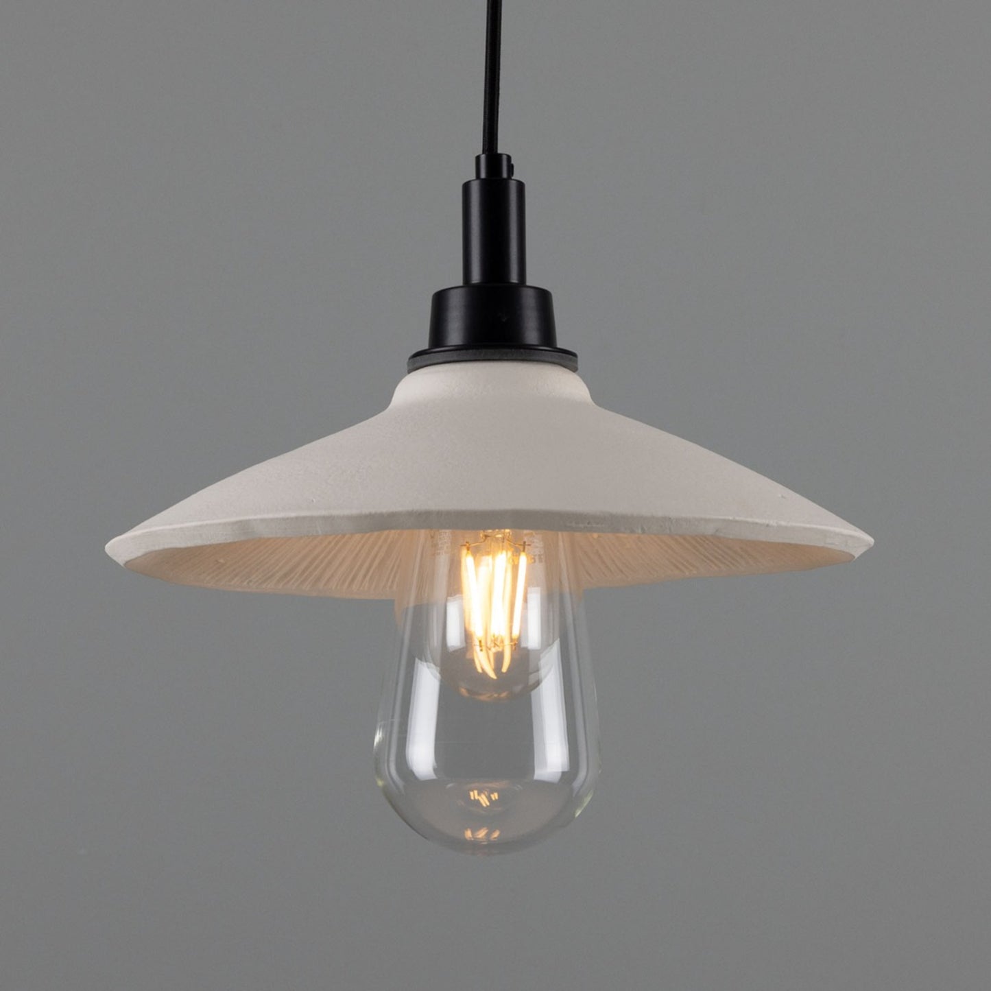 Pyrus Organic Ceramic Bathroom Pendant with Matt White Striped Shade