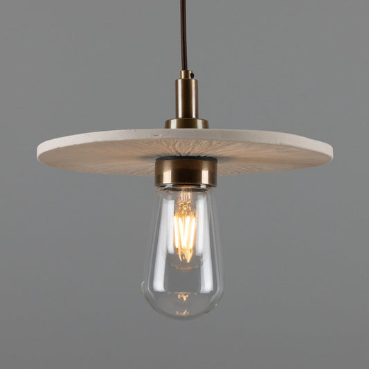 Bog Oak Organic Ceramic Disc Bathroom Pendant with White Striped Shade