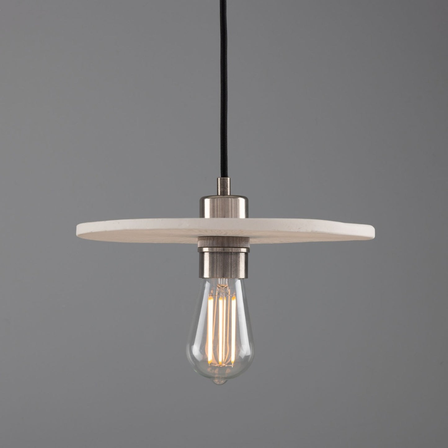 Bog Oak Organic Ceramic Disc Pendant with Matt Striped Shade