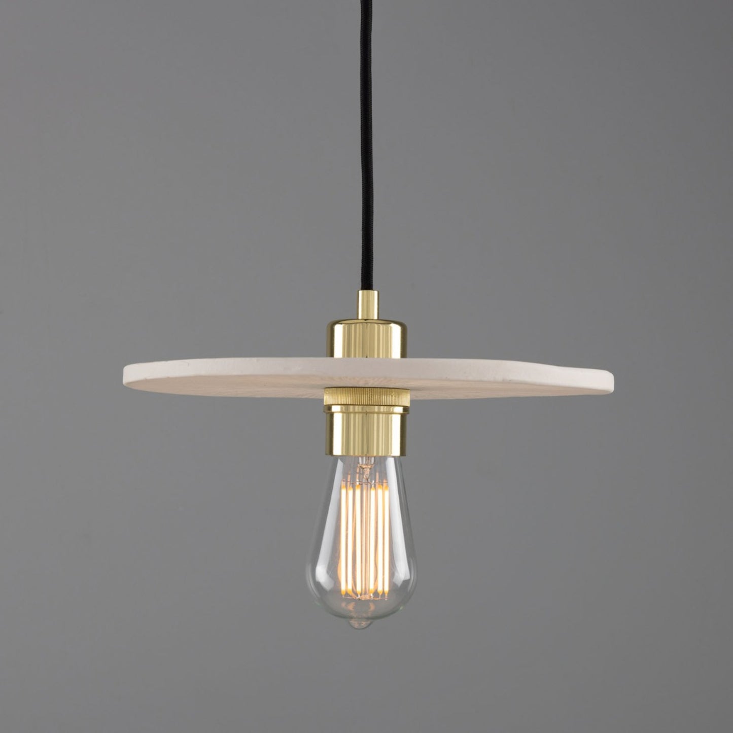Bog Oak Organic Ceramic Disc Pendant with Matt Striped Shade