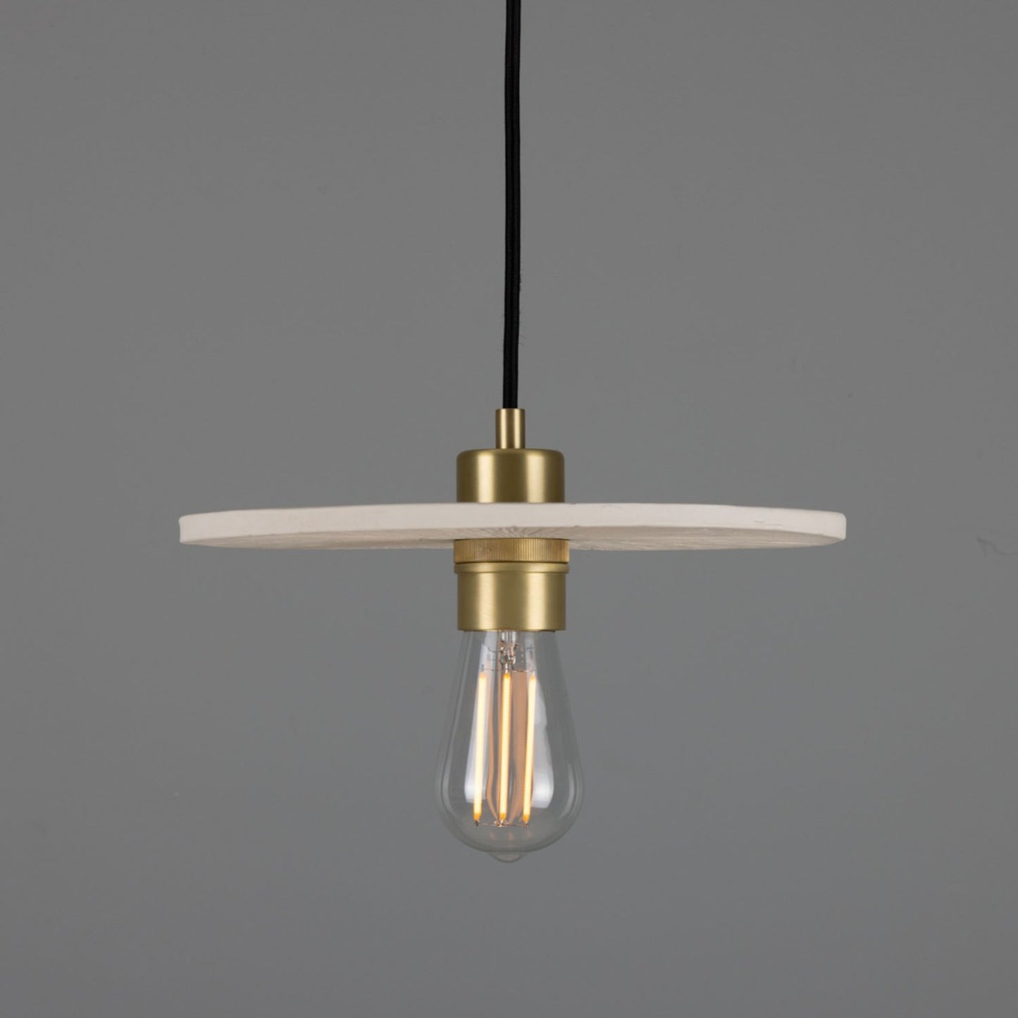 Bog Oak Organic Ceramic Disc Pendant with Matt Striped Shade