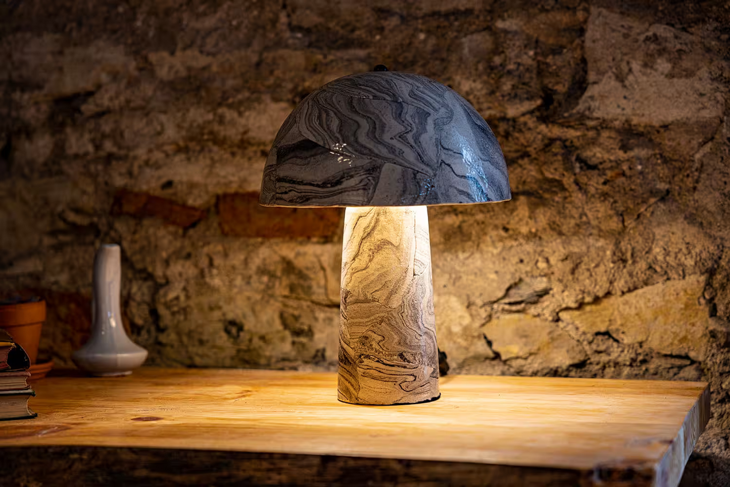 Amanita Marbled Ceramic Mushroom Table Lamp