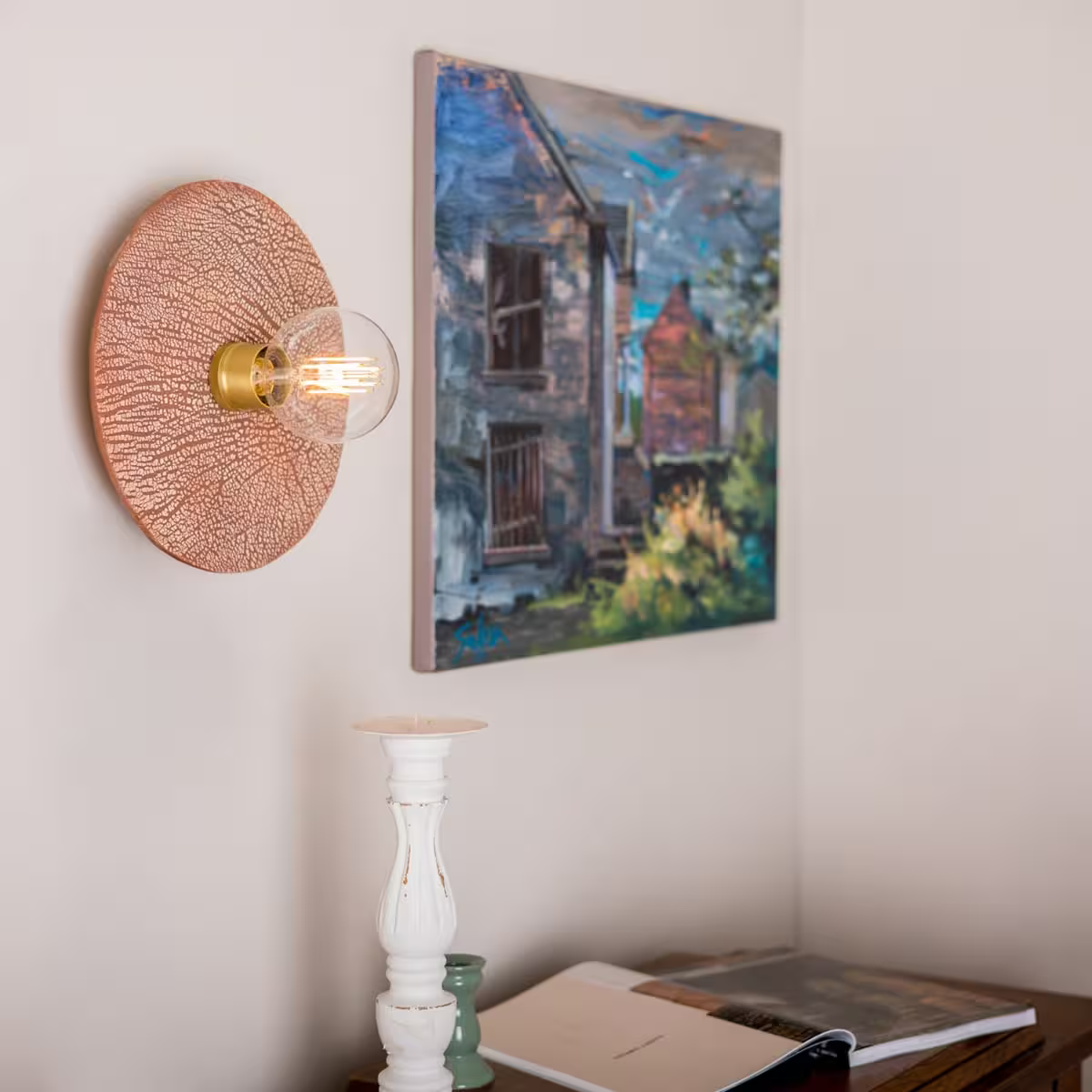 Bog Oak Organic Ceramic Disc Wall Light