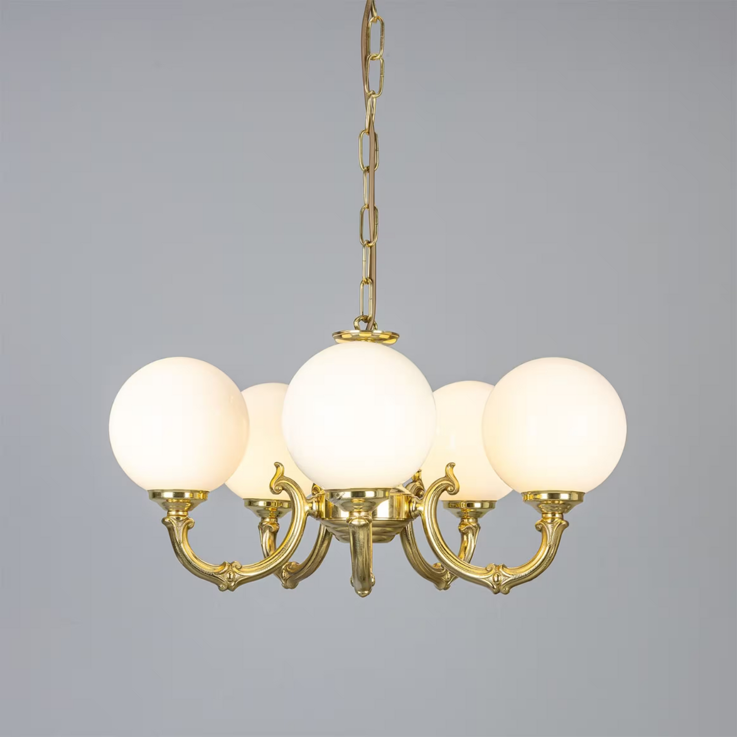 Ben 5-Arm Ornate Brass Chandelier