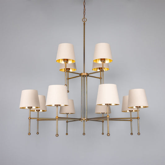 California 12-Arm Modern Brass Two-Tier Chandelier