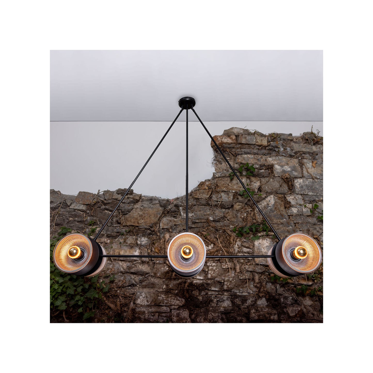 Eclipse Brass and Holophane Glass Dish Pendant