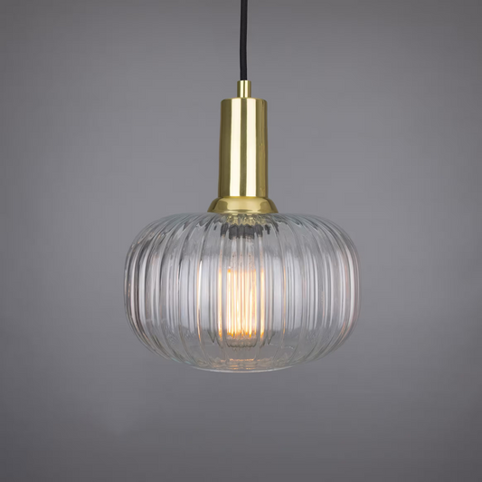 Nehir Reeded Glass and Brass Pendant