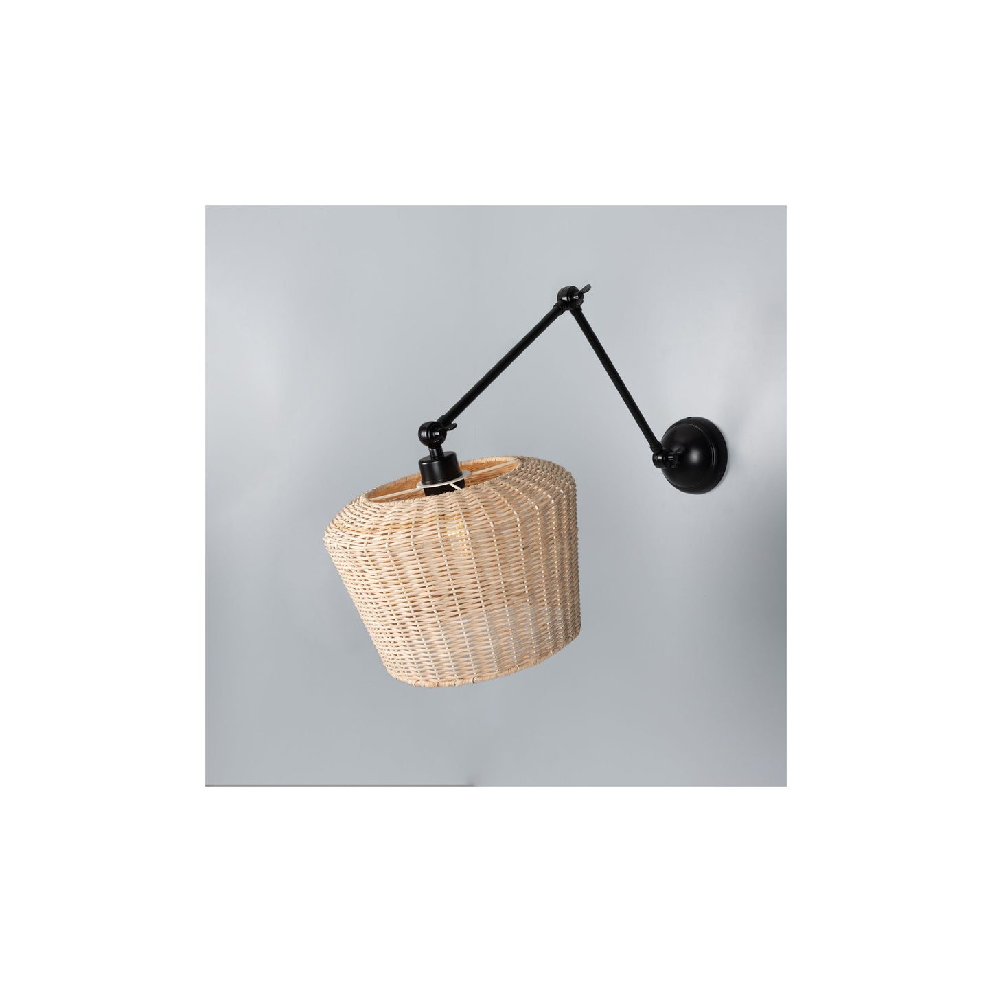 Manila Adjustable Arm Wall Light with Rattan Shade