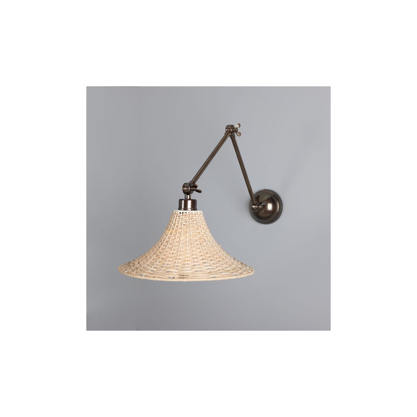 Savannah Adjustable Arm Wall Light with Bell-Shaped Rattan Shade