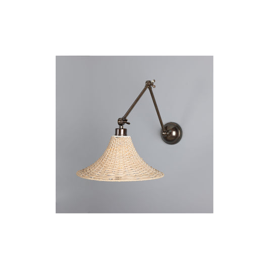 Savannah Adjustable Arm Wall Light with Bell-Shaped Rattan Shade
