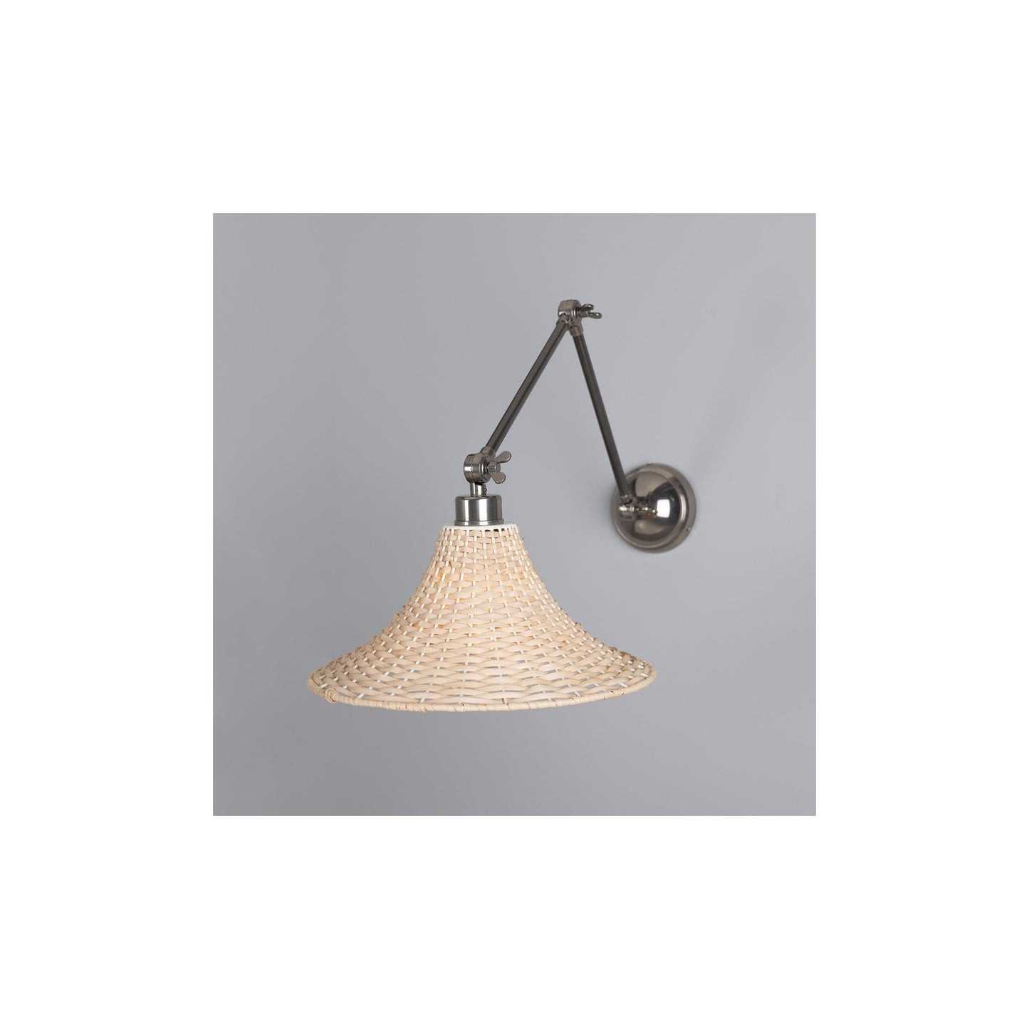 Savannah Adjustable Arm Wall Light with Bell-Shaped Rattan Shade