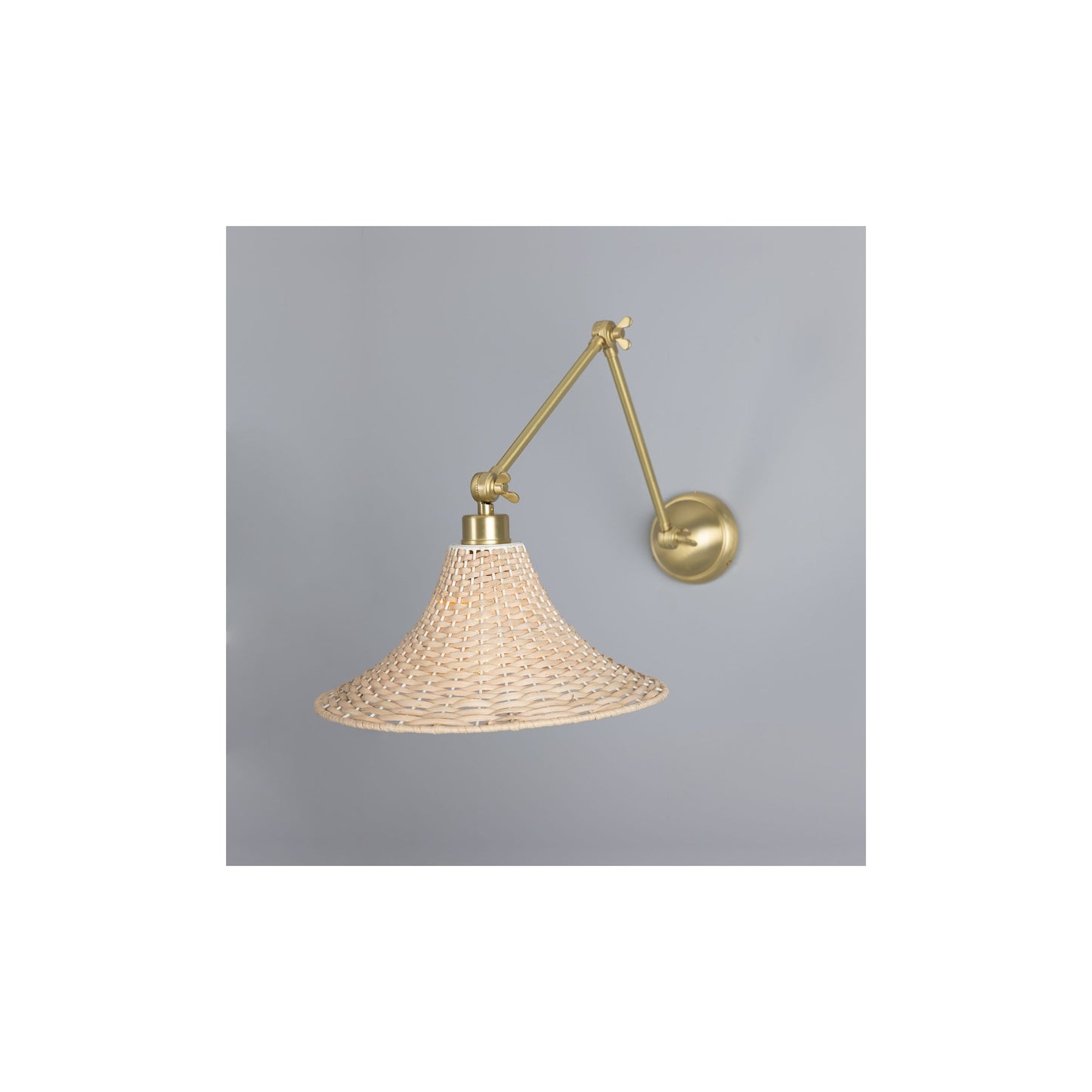 Savannah Adjustable Arm Wall Light with Bell-Shaped Rattan Shade