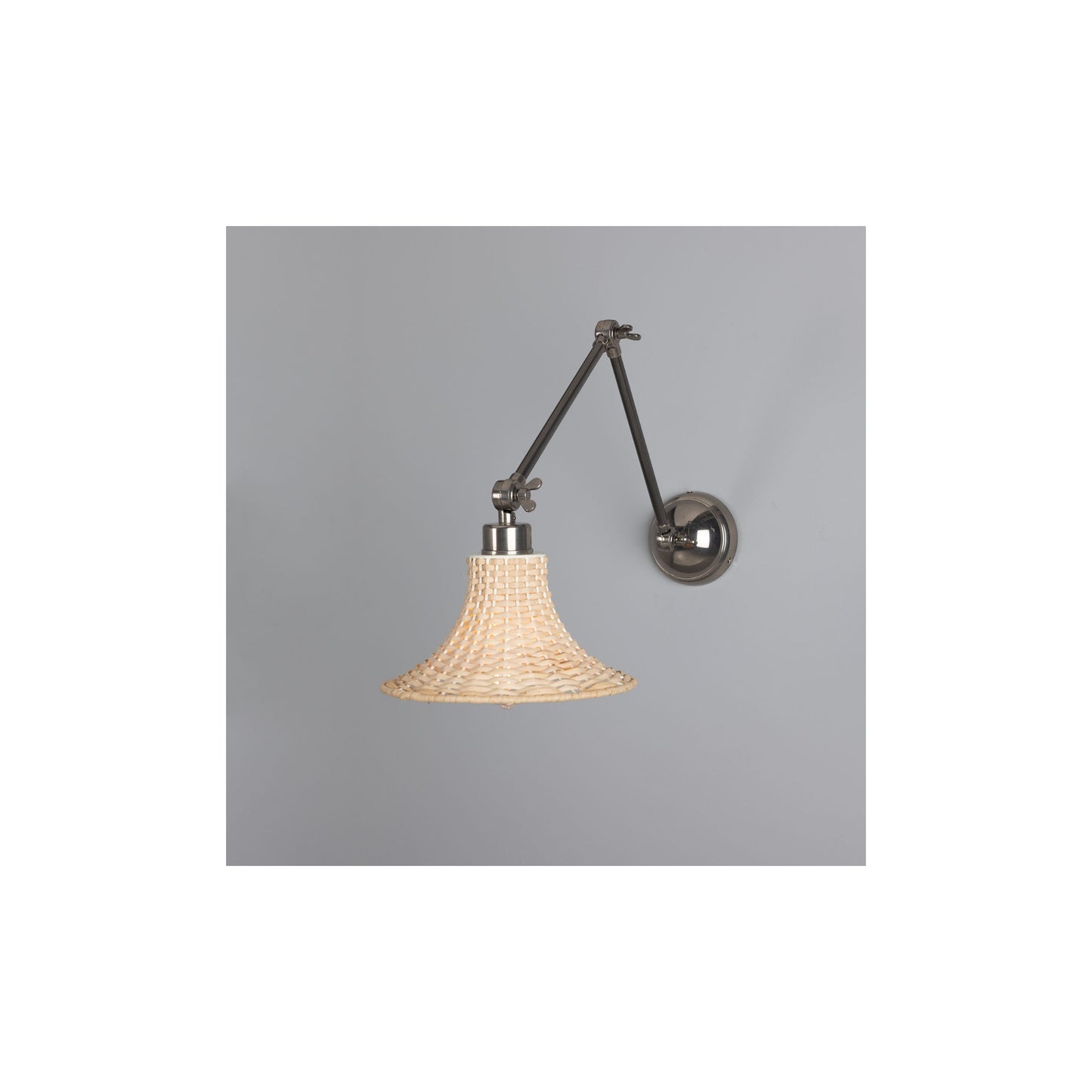 Savannah Adjustable Arm Wall Light with Bell-Shaped Rattan Shade