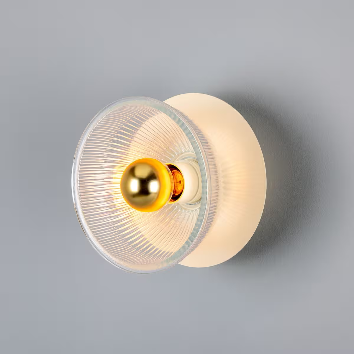 Eclipse Coloured Brass and Holophane Glass Dish Wall Light