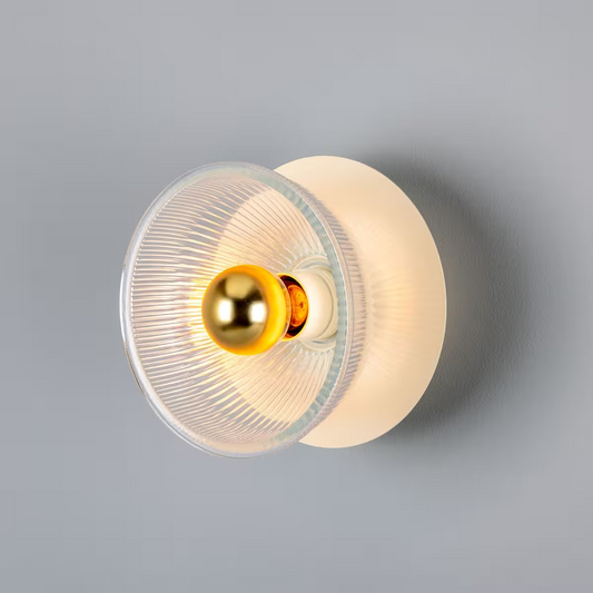 Eclipse Coloured Brass and Holophane Glass Dish Wall Light