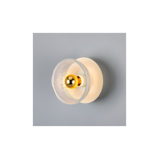 Eclipse Coloured Brass and Holophane Glass Dish Wall Light