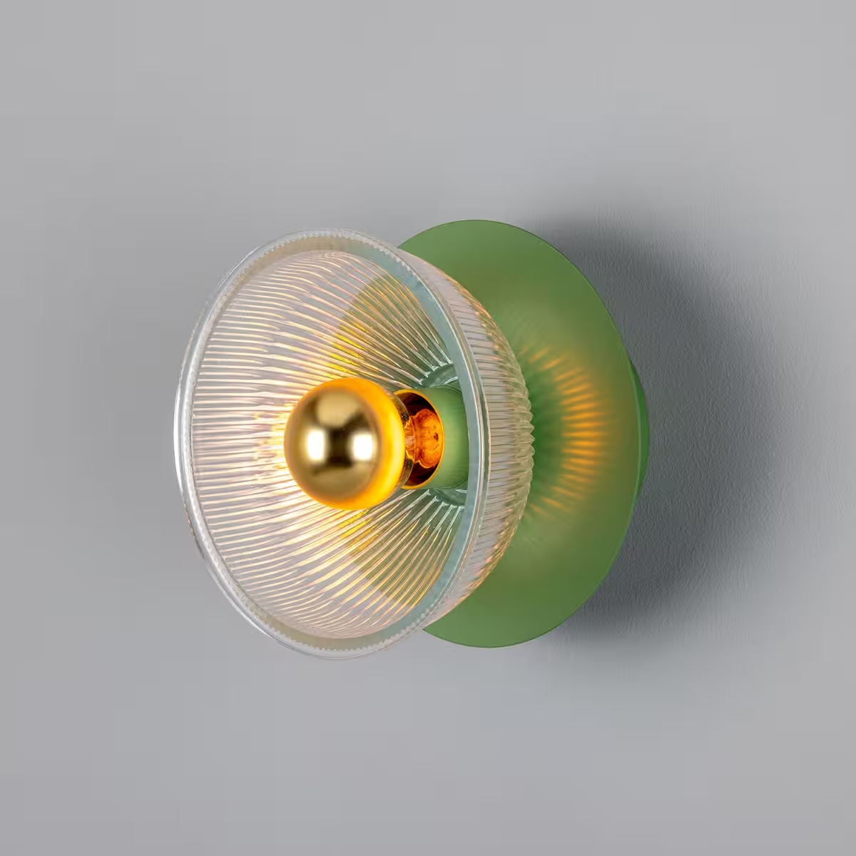 Eclipse Coloured Brass and Holophane Glass Dish Wall Light
