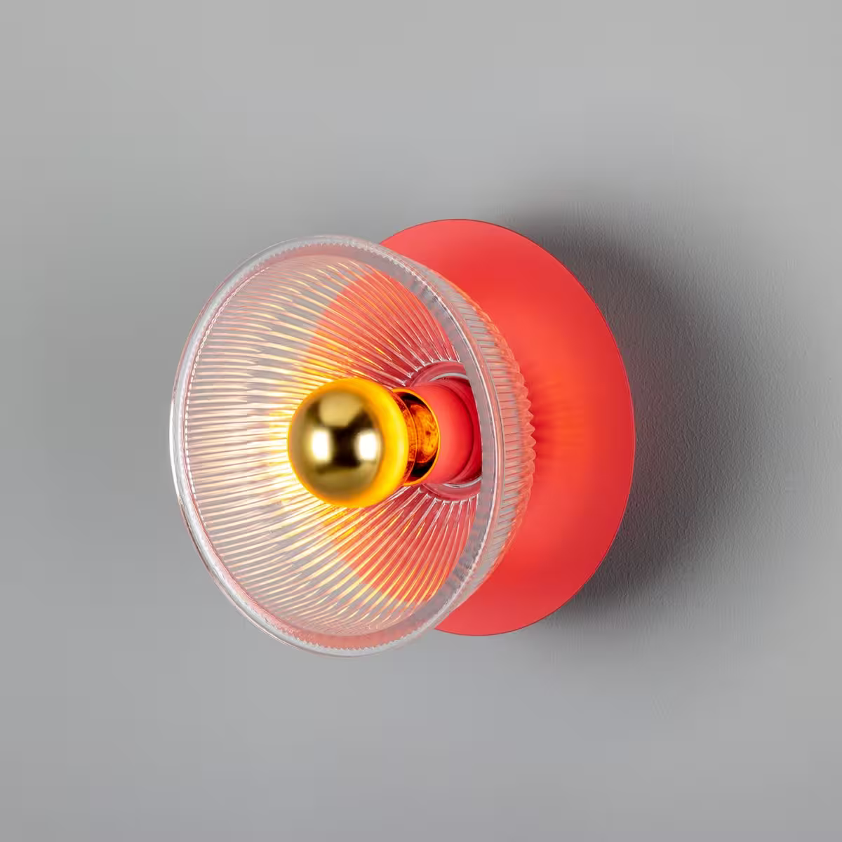 Eclipse Coloured Brass and Holophane Glass Dish Wall Light