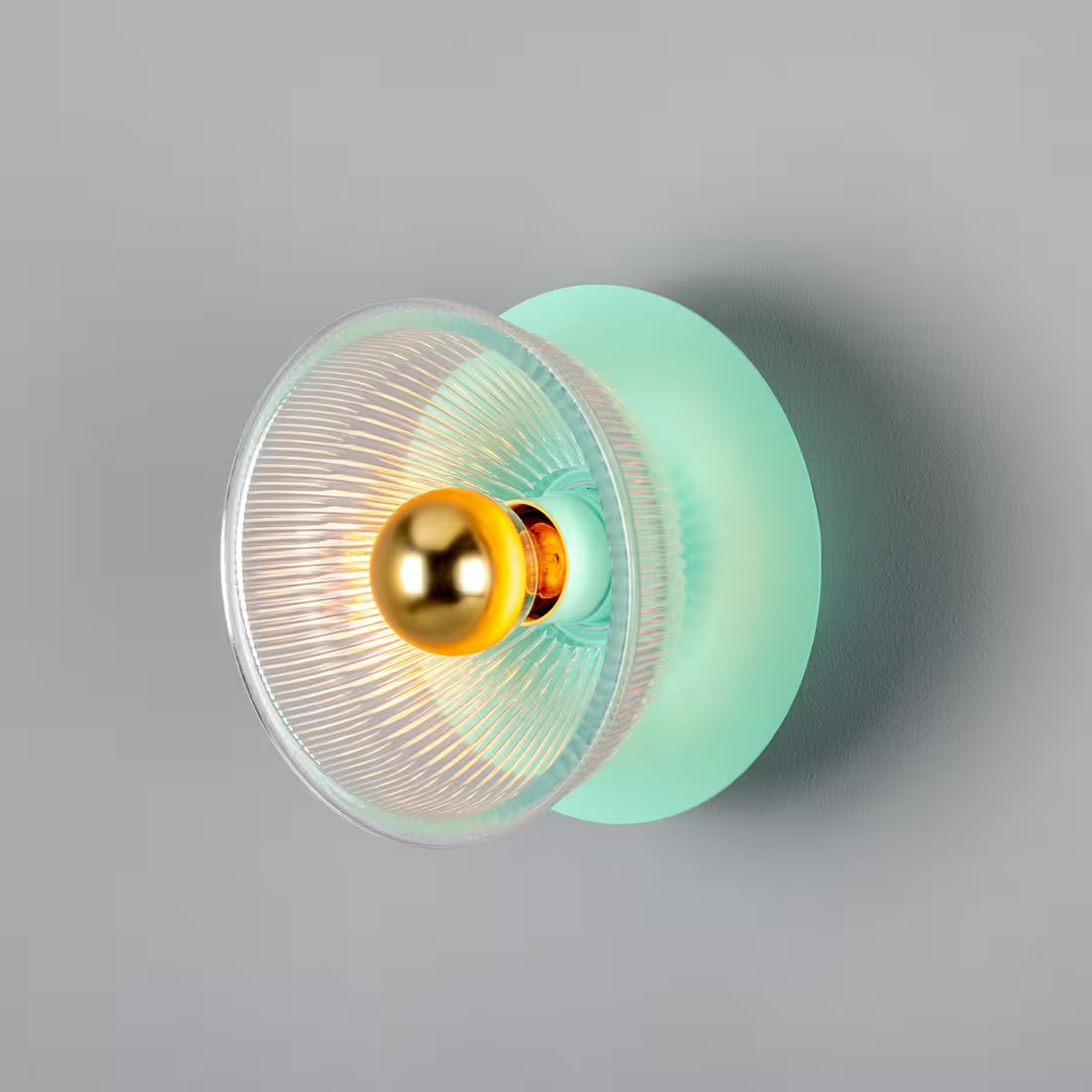 Eclipse Coloured Brass and Holophane Glass Dish Wall Light