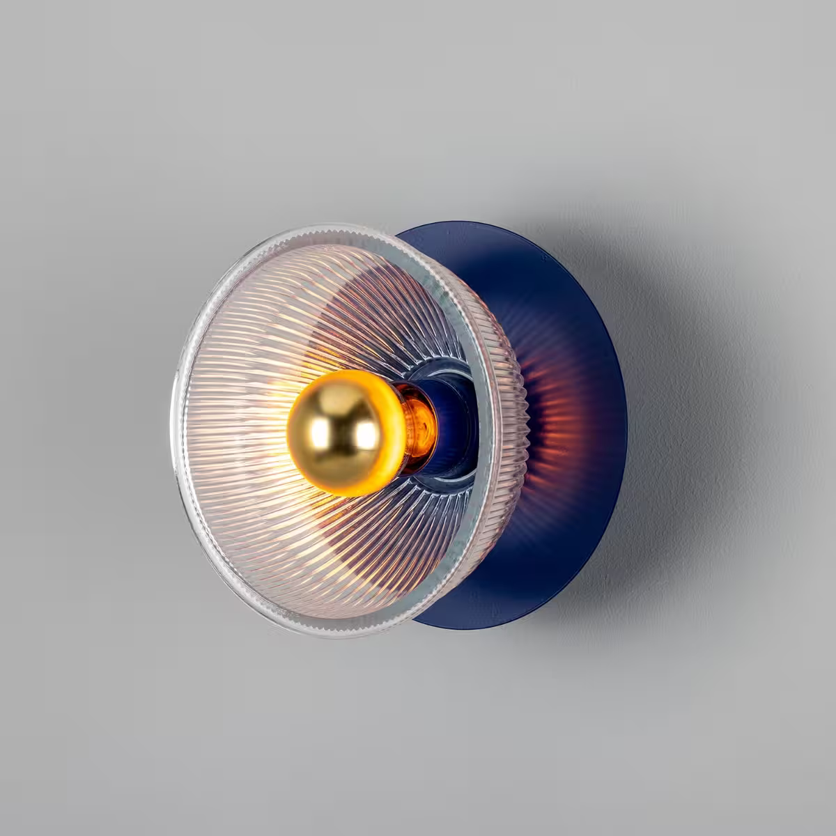 Eclipse Coloured Brass and Holophane Glass Dish Wall Light