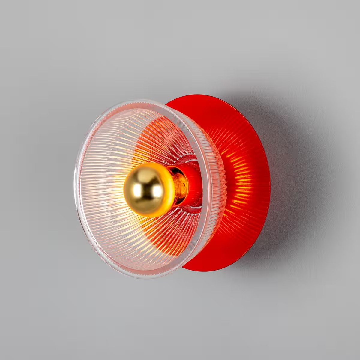 Eclipse Coloured Brass and Holophane Glass Dish Wall Light